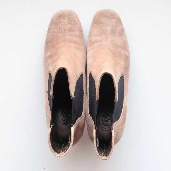 Asgi Beige Suede Leather Square Toe Heeled Chelsea Ankle Boots Booties 7.5 - Picture 5 of 16